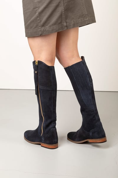 Ladies Suede Spanish Riding Boots - Rievaulx - Navy
