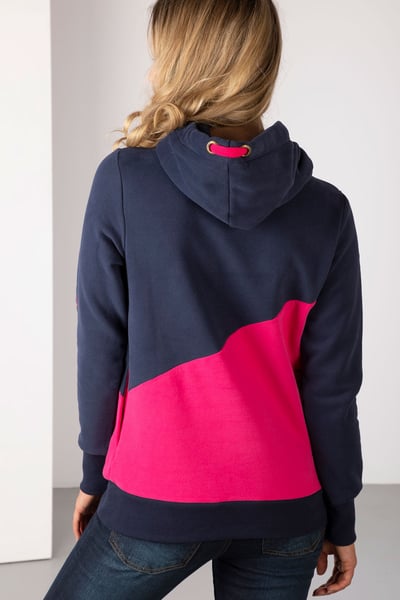 Ladies Diagonal Cross Neck Hoody - Navy/Bonbon