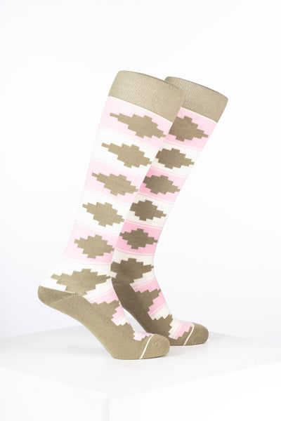 Women’s Bamboo Rich Polo Belt Riding Socks - Polo Cream/Soft Pink/Light Olive