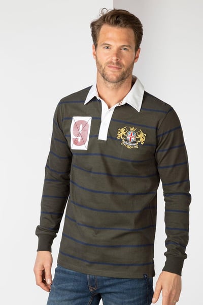 Camiseta de rugby a rayas para hombre - Patley - Oliva/Azul marino