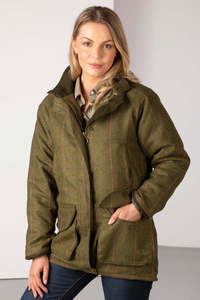 Ladies Long Tweed Coat - Dark Green