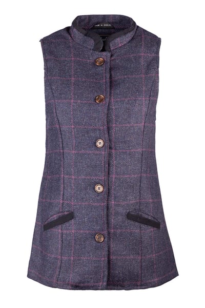 Ladies Button Up Tweed Waistcoat - Bramham - Navy Tweed