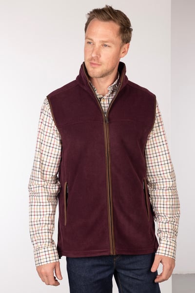 Men's Premium Fleece Waistcoat - Huggate - Dark Burgundy