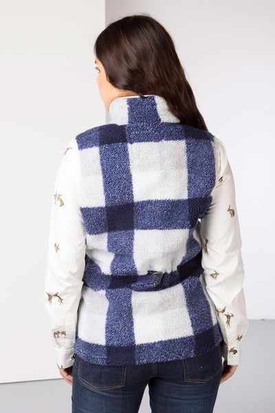 Karierte Sherpa-Fleece-Weste für Damen - Fimber - Marine