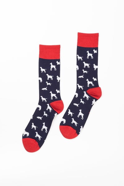 Calcetines de hombre con estampado de varios perros - azul marino/rojo