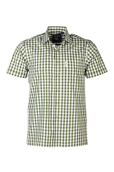 Men's Short Sleeved Country Shirt - Egton - Green/White