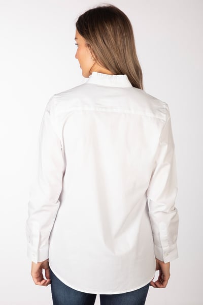 Ladies Oxford Cotton Ruffled Shirt - Ivy - Ivory
