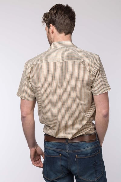 Men's Short Sleeved Check Shirts - Poacher Beige