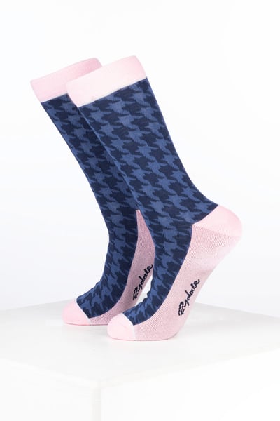 Damen-Knöchelsocken aus Bambusmaterial mit Hahnentrittmuster - Hahnentritt Marineblau