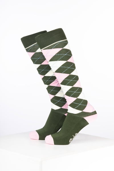 Women’s Bamboo Rich Argyle Riding Socks - Argyle Dark Olive/Soft Pink/Cream