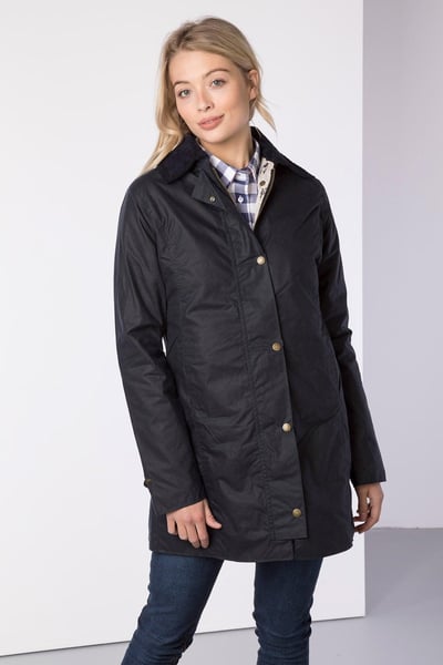 Ladies Long Wax Jacket - Hannah - Navy