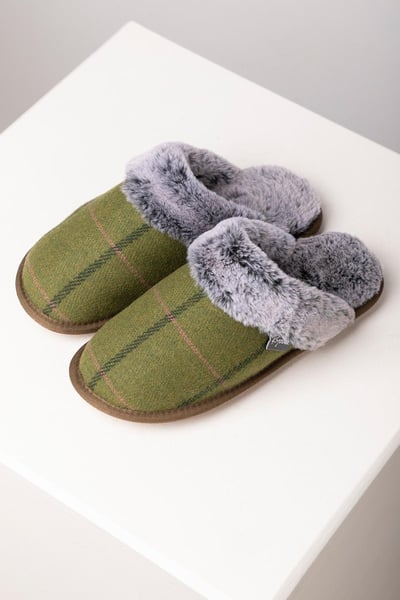Ladies Tweed Slippers - Beswick - Olive