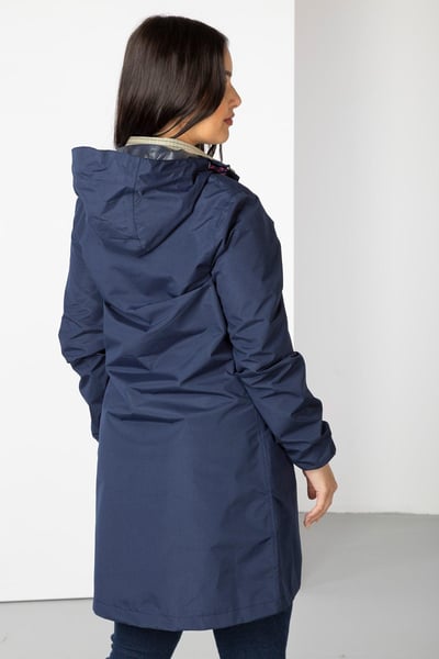 Ladies 3/4 Length Waterproof Jacket with Hood - Navy