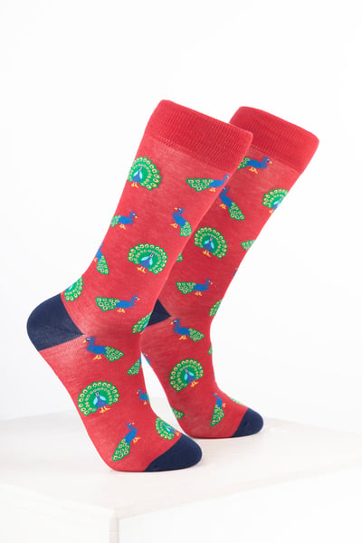 Damen-Knöchelsocken mit Vogelmotiv - Pfau Erdbeere