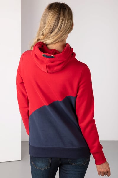 Ladies Diagonal Cross Neck Hoody - Navy/Red