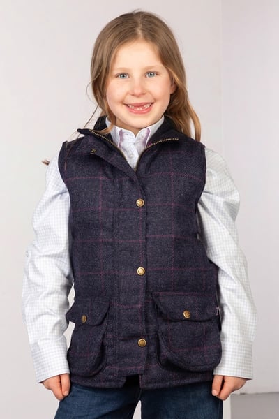 Weste aus Tweed für Mädchen - Marineblauer Tweed