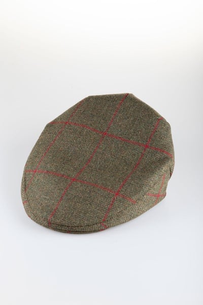 Men's Keepers Tweed Flat Cap - Danby - Khaki/Red Check