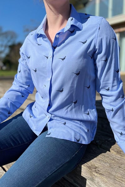 Ladies Button Down Blouse - Wistow II - Walking Pheasant Blue
