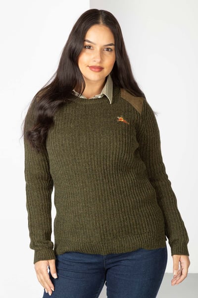 Ladies Chunky Shooting Sweater - Danby - Olive Tweed
