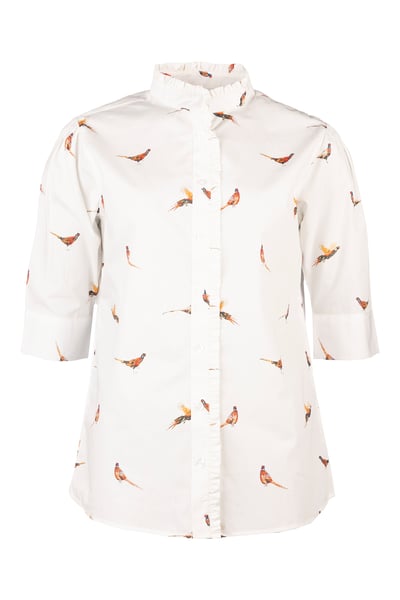 Ladies Ruffled Short Sleeved Shirt - Wistow - Pheasants