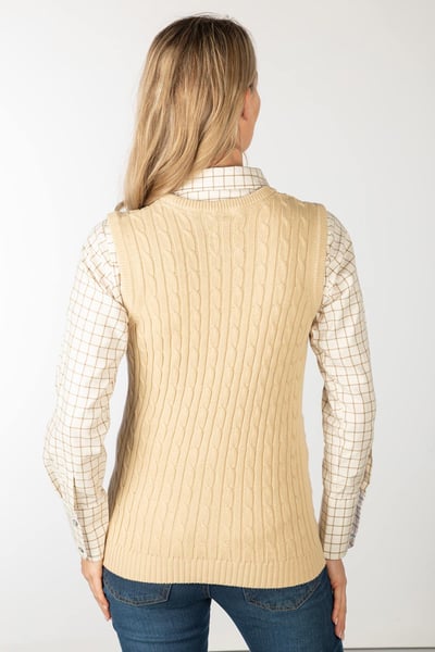 Ladies Crew Neck Cable Knit Vest - Emma - Beige
