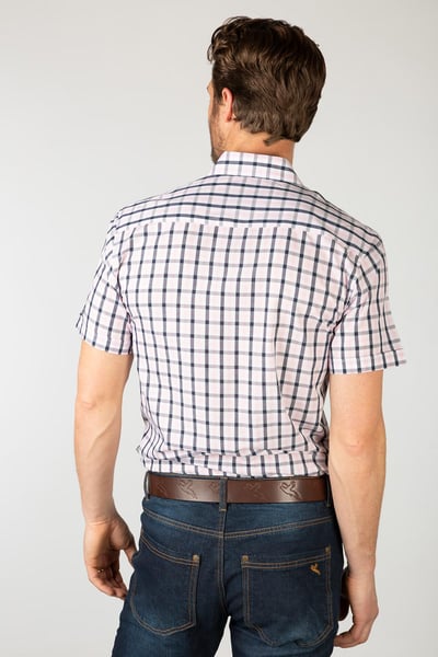 Men's Short Sleeved Check Shirts - Richmond Navy/Pink