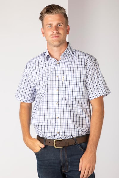 Men's Short Sleeved Check Shirts - Richmond Fine Blue/navy