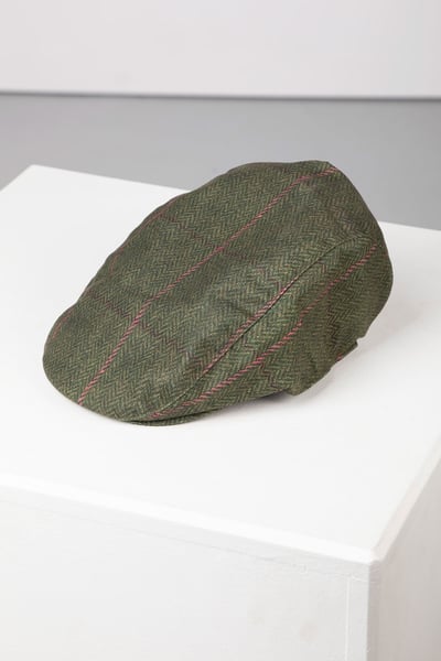 Ladies Tweed Print Flat Cap - Danby - Olive