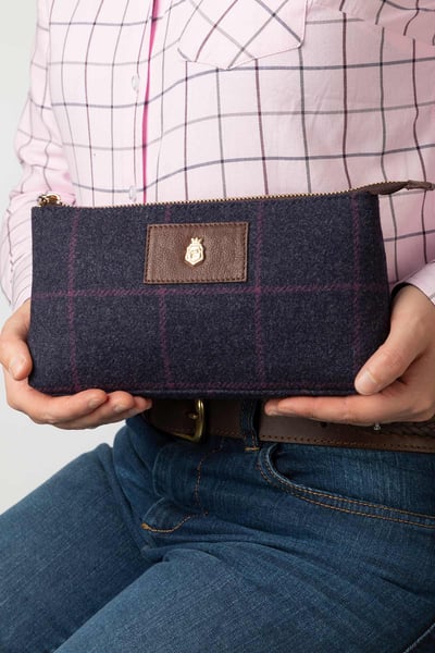 Tweed Makeup Pouch - Helmsley - Navy Check