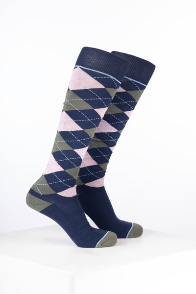 Women’s Bamboo Rich Argyle Riding Socks - Argyle Navy/Soft Pink/Thyme