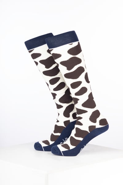 Women’s Bamboo Rich Cow Print Riding Socks - Cow Cream/Brown
