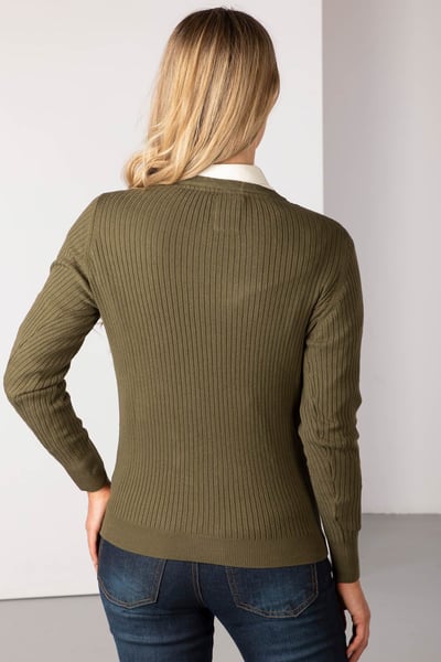 Gerippter Damenpullover mit Rundhalsausschnitt - Gemma - Khaki