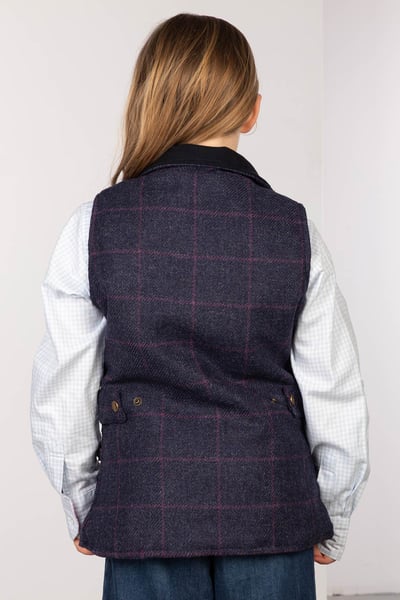 Weste aus Tweed für Mädchen - Marineblauer Tweed