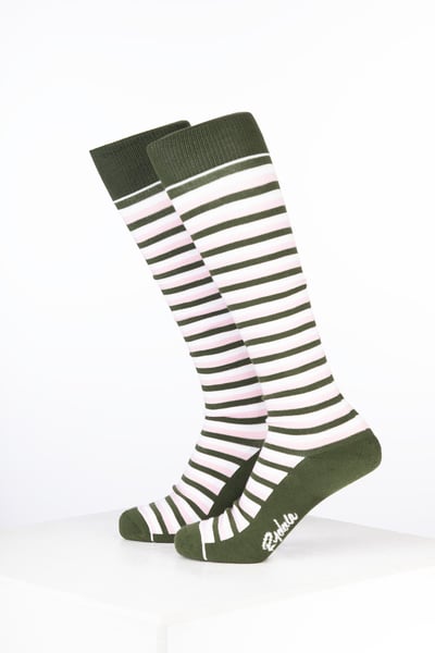 Women’s Bamboo Rich Striped Riding Socks - Stripes Dark Olive/Soft Pink