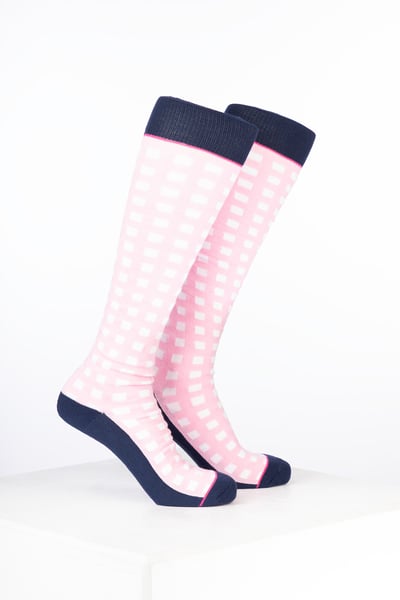 Women’s Bamboo Rich Checked Riding Socks - Gingham Soft Pink