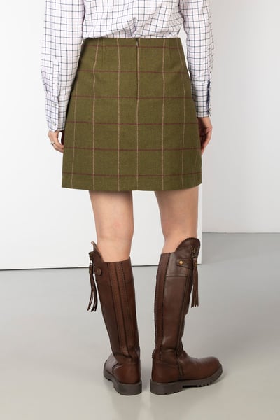Kurzer Tweedrock für Damen – Hannah - Oliven-Tweed