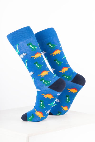 Men’s Bamboo Rich Animal Ankle Socks - Dinosaur Blue