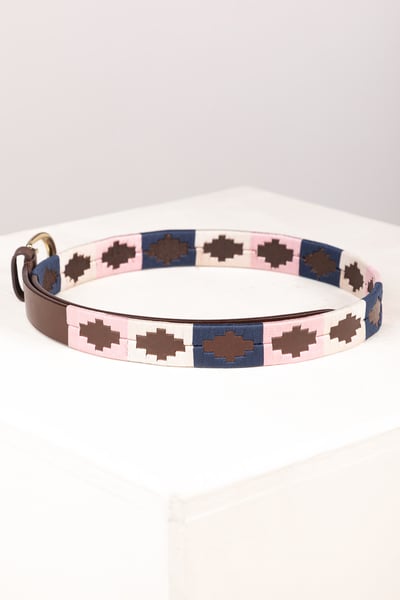 Ladies Slim Leather Polo Belt - Ripon - Denim/White/Sorbet