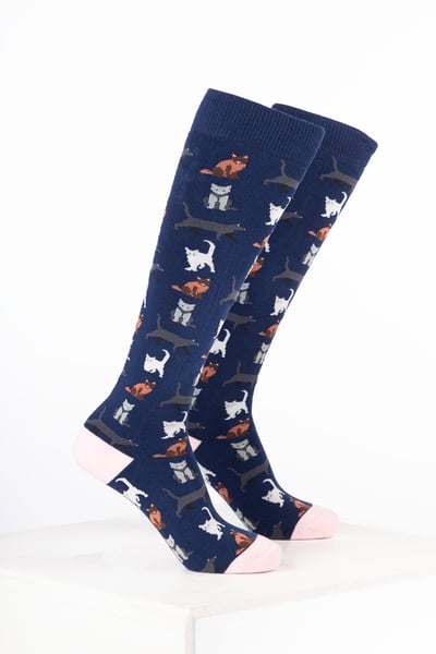 Women’s Animal Welly Socks - Cat Denim