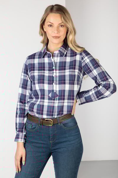 Ladies Hannah Overhead Shirt - Sally Check - Sally Navy