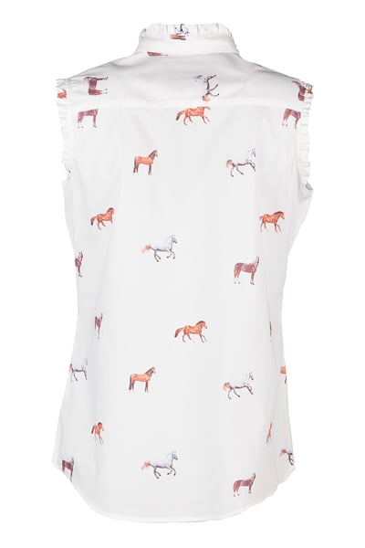 Ladies Ruffled Sleeveless Shirt - Wistow - Horse White