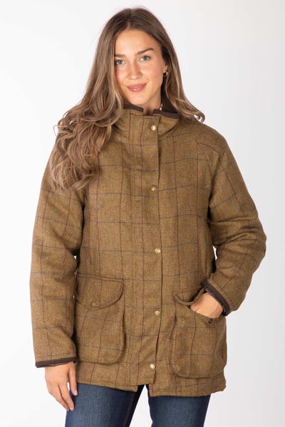 Ladies Long Tweed Coat - Beige Tweed