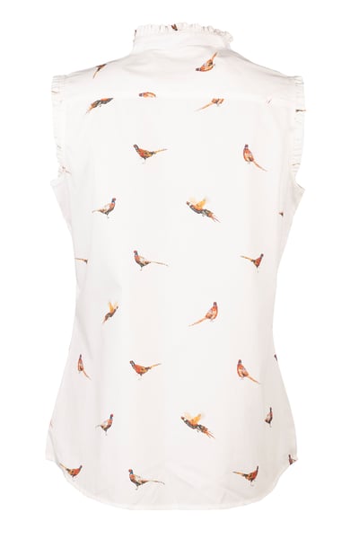 Ladies Ruffled Sleeveless Overhead Shirt - Wistow - Pheasant White