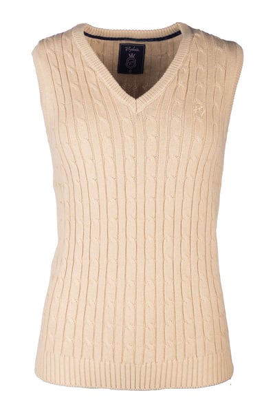 Ladies V Neck Cable Knit Vest- Emma - Beige