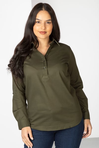 Damen Plain Overhead Country Shirt - Hannah - Dunkles Khaki