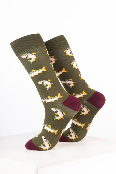 Men’s Bamboo Rich Animal Ankle Socks - Fish Dark Olive