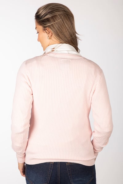 Ladies V Neck Ribbed Jumper - Gemma - Soft Pink