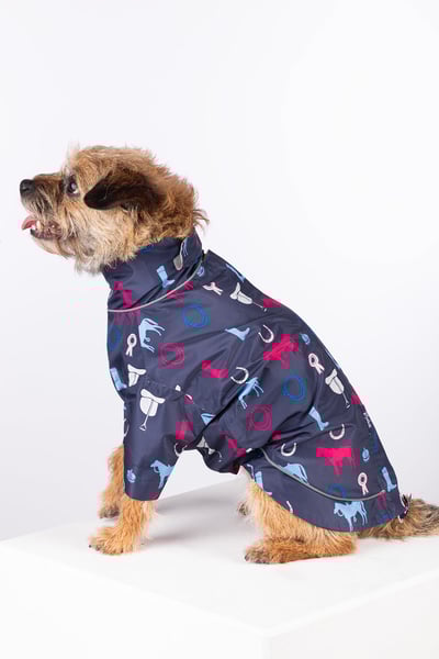 Patterned Dog Raincoats - Yapham - Horse Print Navy