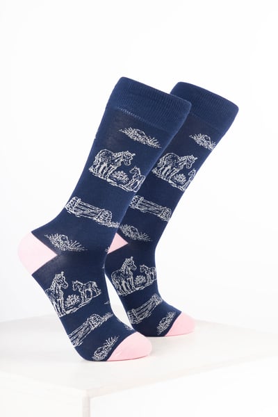 Damen-Knöchelsocken mit Pferdemotiv - Reitsport-Leben Denim