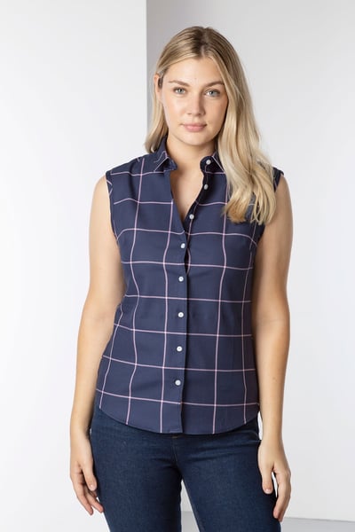 Ladies Hannah Sleeveless Country Shirt - Laura Tweed - Laura Navy